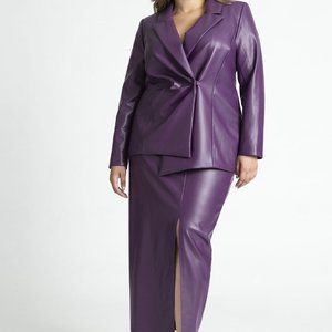 Faux Leather Asym Blazer & Leather Column Skirt With Slit